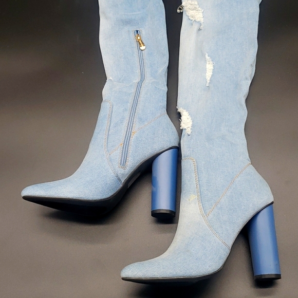 CAPE ROBBIN JEANS BOOTS 30INCHS LONG SIZE 8 1/2 COLOR BLUE JEANS FABRIC NEW - Picture 3 of 12